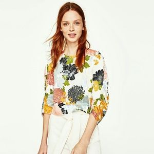 Zara Floral Print Top Blouse Cropped 2265 S small NWT